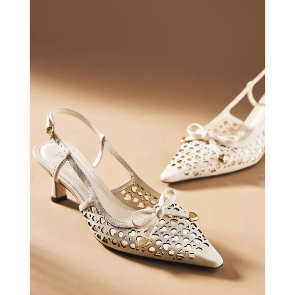 Anthropologie // Vicenza Japao Heart Punch Kitten Heels Size 38 - 7 US - Picture 1 of 8